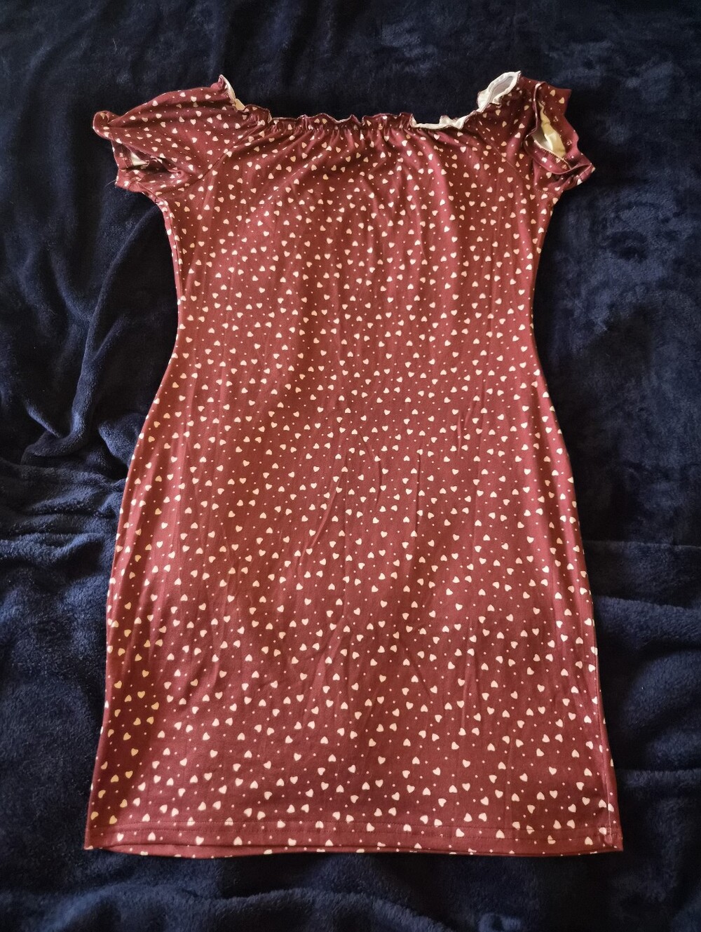 Wine Red Heart Print Off-Shoulder Dress